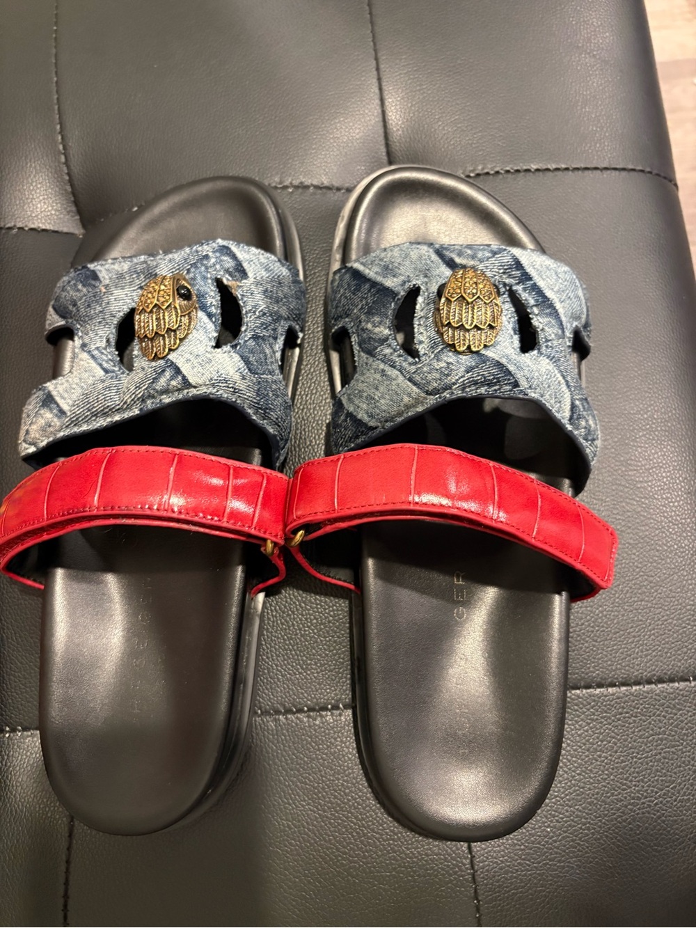 Kurt Geiger Denim & Red Dual-Strap Slide Sandals - Picture 2 of 4